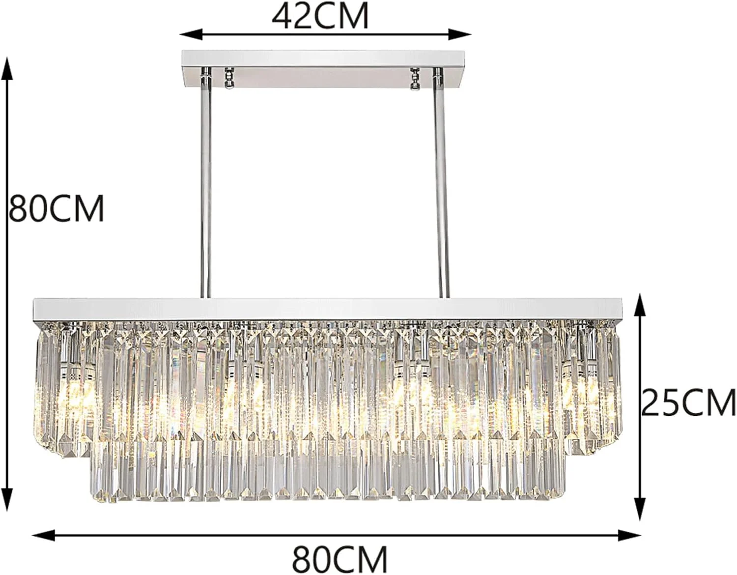 لوستر کریستالی برای اتاق ناهارخوری 10-شاخه نقره ای مدرن، لوستر مستطیلی آویز معاصر برای اتاق نشیمن جزیره آشپزخانه L80Cm X W لوستر کریستالی برای اتاق ناهارخوری 10-شاخه نقره ای مدرن، لوستر مستطیلی آویز معاصر برای اتاق نشیمن جزیره آشپزخانه L80Cm X W