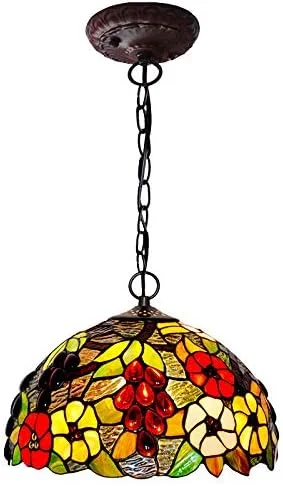 لوستر 30 سانتی متری، لوستر به سبک تیفانی، لامپ شیشه ای رنگی طرح انگور، لامپ اتاق نشیمن رترو E27 لوستر 30 سانتی متری، لوستر به سبک تیفانی، لامپ شیشه ای رنگی طرح انگور، لامپ اتاق نشیمن رترو E27