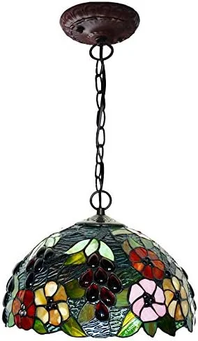 لوستر 30 سانتی متری، لوستر به سبک تیفانی، لامپ شیشه ای رنگی طرح انگور، لامپ اتاق نشیمن رترو E27 لوستر 30 سانتی متری، لوستر به سبک تیفانی، لامپ شیشه ای رنگی طرح انگور، لامپ اتاق نشیمن رترو E27