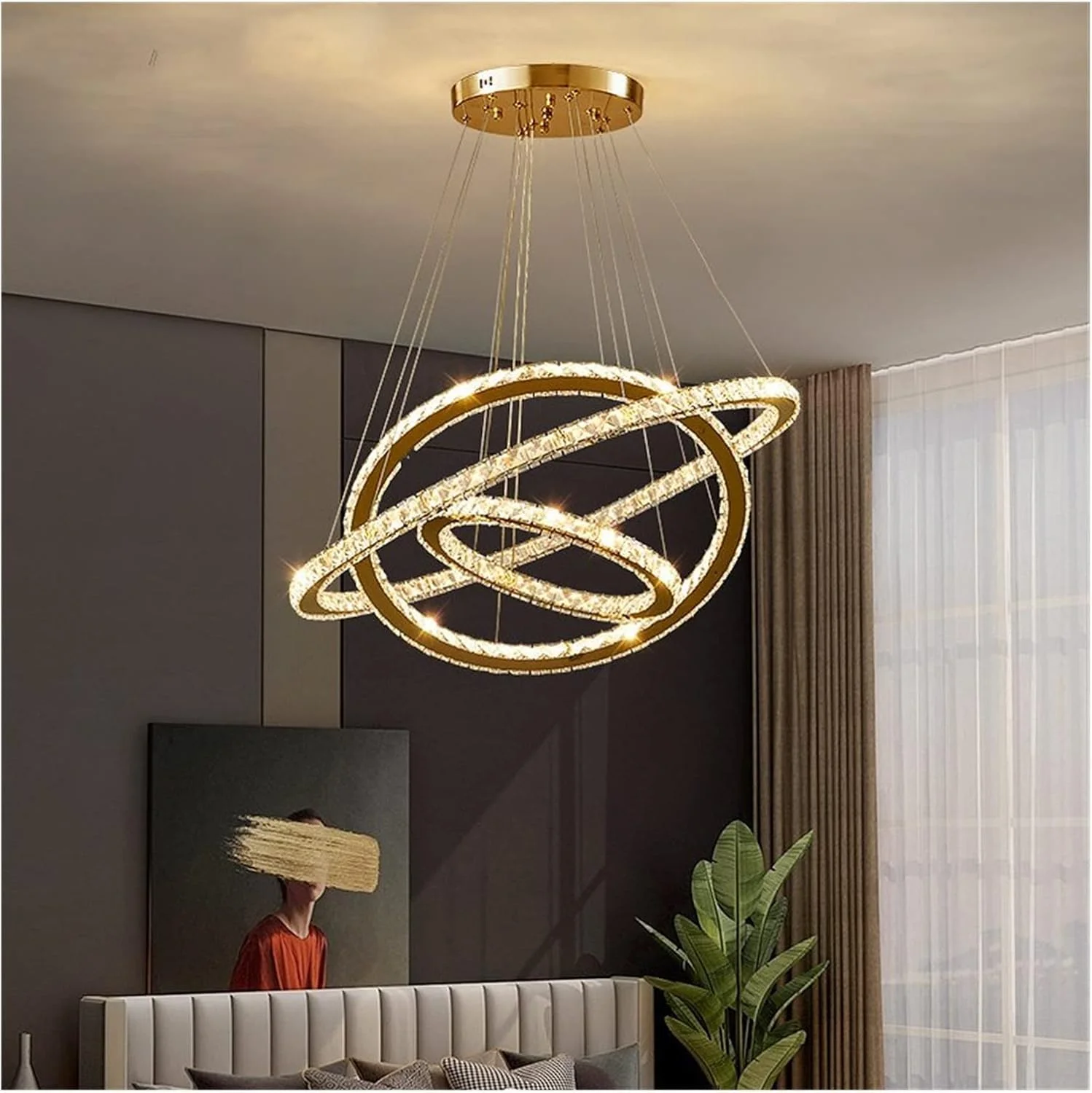 لوستر مدرن LED، چراغ آویز LED اتاق نشیمن، لوستر طلایی تیتانیومی مناسب برای اتاق خواب، آشپزخانه، اتاق غذاخوری، با قابلیت تنظیم نور با ریموت، دکور مدرن، 3 حلقه 40-60-80 سانتی متر - تنظیم نور لوستر مدرن LED، چراغ آویز LED اتاق نشیمن، لوستر طلایی تیتانیومی مناسب برای اتاق خواب، آشپزخانه، اتاق غذاخوری، با قابلیت تنظیم نور با ریموت، دکور مدرن، 3 حلقه 40-60-80 سانتی متر - تنظیم نور