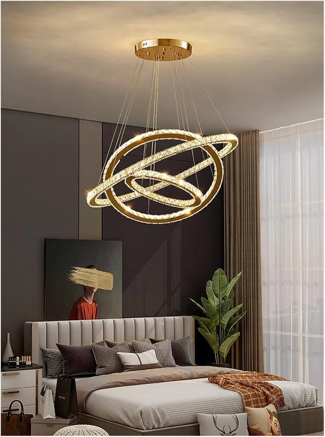 لوستر مدرن LED، چراغ آویز LED اتاق نشیمن، لوستر طلایی تیتانیومی مناسب برای اتاق خواب، آشپزخانه، اتاق غذاخوری، با قابلیت تنظیم نور با ریموت، دکور مدرن، 3 حلقه 40-60-80 سانتی متر - تنظیم نور لوستر مدرن LED، چراغ آویز LED اتاق نشیمن، لوستر طلایی تیتانیومی مناسب برای اتاق خواب، آشپزخانه، اتاق غذاخوری، با قابلیت تنظیم نور با ریموت، دکور مدرن، 3 حلقه 40-60-80 سانتی متر - تنظیم نور