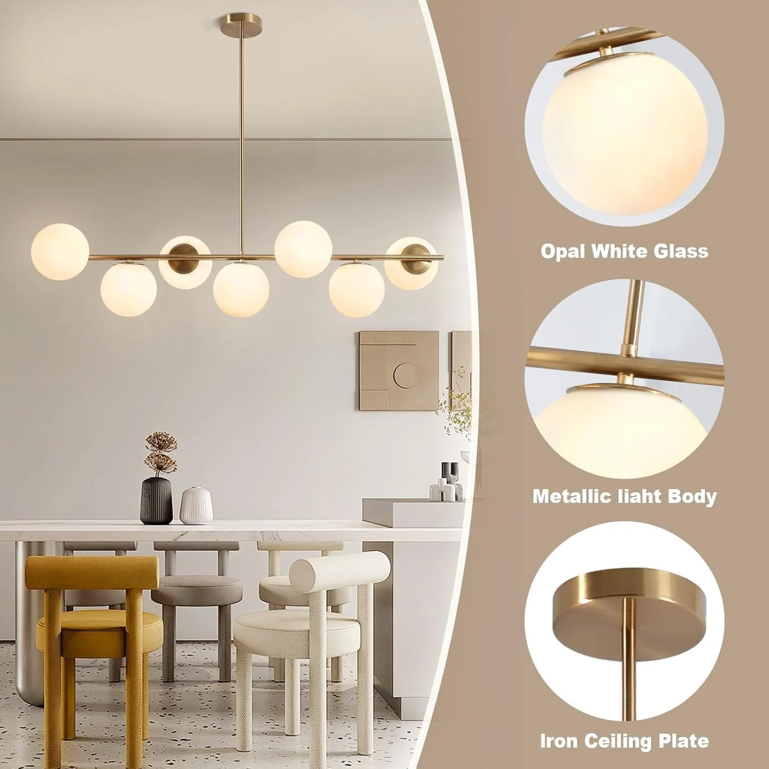 لوستر مدرن طلایی با آویز کروی سفید، چراغ آویز اسputnik با شیشه کروی مات و ارتفاع قابل تنظیم، مناسب برای اتاق ناهارخوری، اتاق نشیمن و آشپزخانه (طلایی) لوستر مدرن طلایی با آویز کروی سفید، چراغ آویز اسputnik با شیشه کروی مات و ارتفاع قابل تنظیم، مناسب برای اتاق ناهارخوری، اتاق نشیمن و آشپزخانه (طلایی)