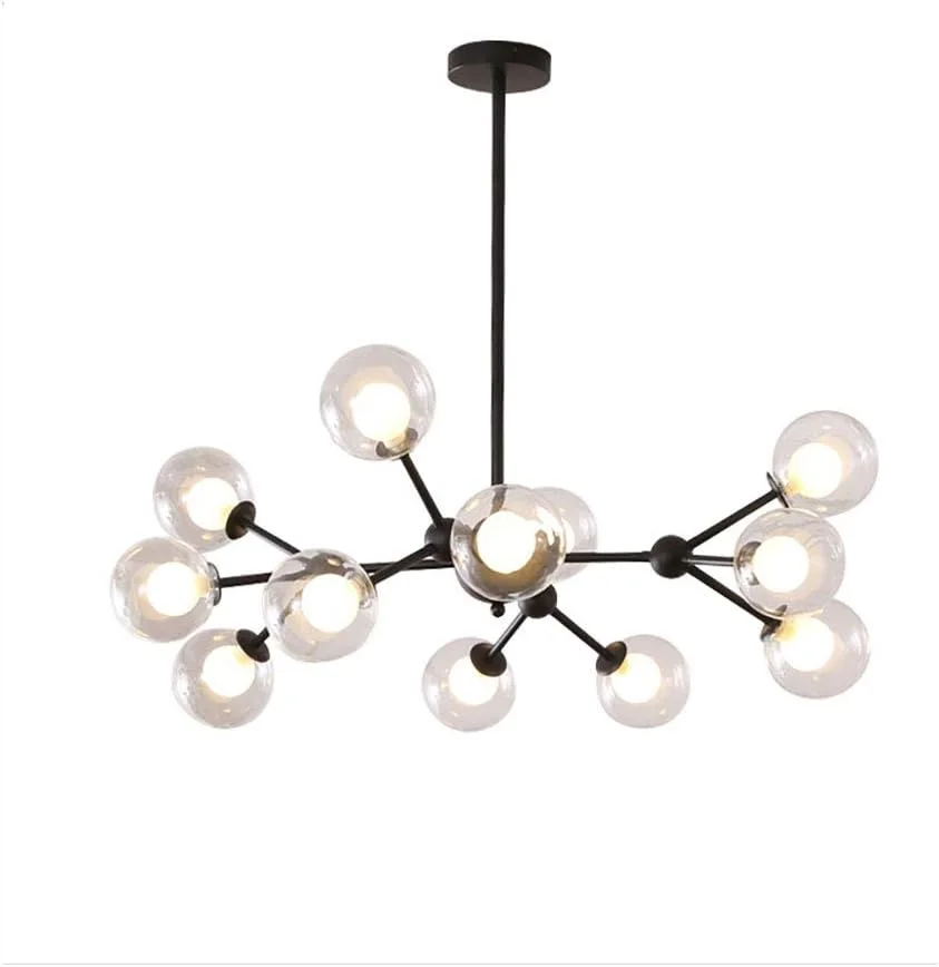 لوستر مدرن 12 شاخه طلایی با حبابهای شیشهای کروی، چراغ آویز دکوراتیو با پایه فلزی به سبک اواسط قرن، مناسب آشپزخانه و اتاق نشیمن - 12 سر مشکی 90x80 سانتیمتر لوستر مدرن 12 شاخه طلایی با حبابهای شیشهای کروی، چراغ آویز دکوراتیو با پایه فلزی به سبک اواسط قرن، مناسب آشپزخانه و اتاق نشیمن - 12 سر مشکی 90x80 سانتیمتر