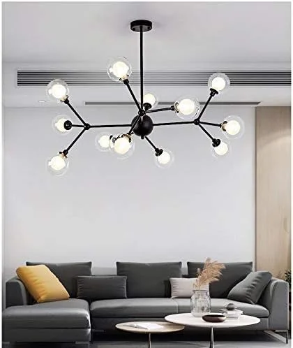 لوستر مدرن 12 شاخه طلایی با حبابهای شیشهای کروی، چراغ آویز دکوراتیو با پایه فلزی به سبک اواسط قرن، مناسب آشپزخانه و اتاق نشیمن - 12 سر مشکی 90x80 سانتیمتر لوستر مدرن 12 شاخه طلایی با حبابهای شیشهای کروی، چراغ آویز دکوراتیو با پایه فلزی به سبک اواسط قرن، مناسب آشپزخانه و اتاق نشیمن - 12 سر مشکی 90x80 سانتیمتر
