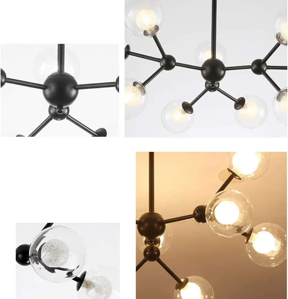 لوستر مدرن 12 شاخه طلایی با حبابهای شیشهای کروی، چراغ آویز دکوراتیو با پایه فلزی به سبک اواسط قرن، مناسب آشپزخانه و اتاق نشیمن - 12 سر مشکی 90x80 سانتیمتر لوستر مدرن 12 شاخه طلایی با حبابهای شیشهای کروی، چراغ آویز دکوراتیو با پایه فلزی به سبک اواسط قرن، مناسب آشپزخانه و اتاق نشیمن - 12 سر مشکی 90x80 سانتیمتر