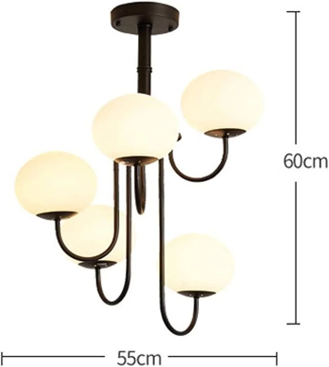لوستر مناسب اتاق نشیمن به سبک آمریکایی، لوستر هنر آهنی، مناسب رستوران، اتاق خواب، هتل، راه پله، اتاق مطالعه، لوستر شید شیشه ای رترو اروپایی، مشکی 5 شاخه 55x55x60 سانتی متر