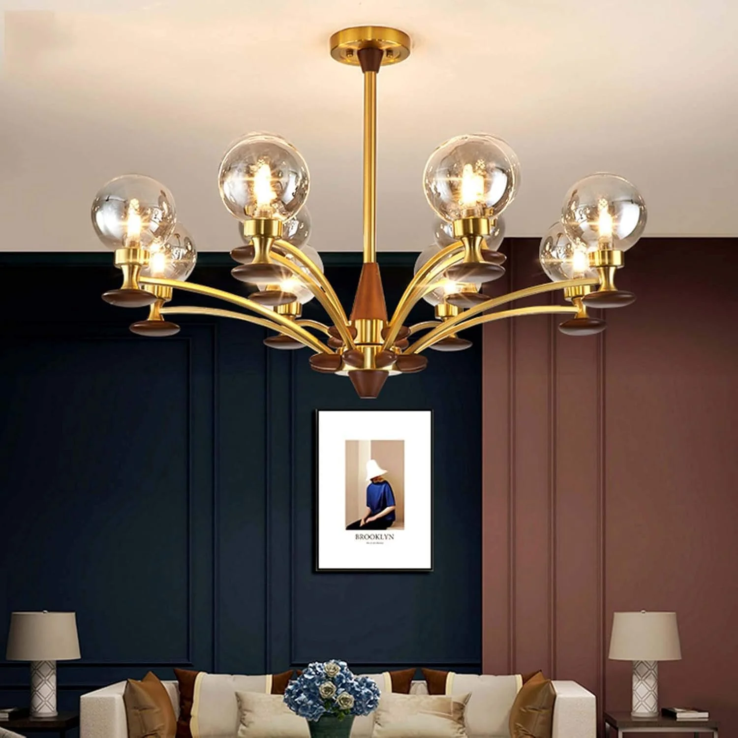 لوستر چوبی طلایی آویز رمانتیک G9 چراغ سقفی برای اتاق نشیمن لوستر چوبی طلایی آویز رمانتیک G9 چراغ سقفی برای اتاق نشیمن