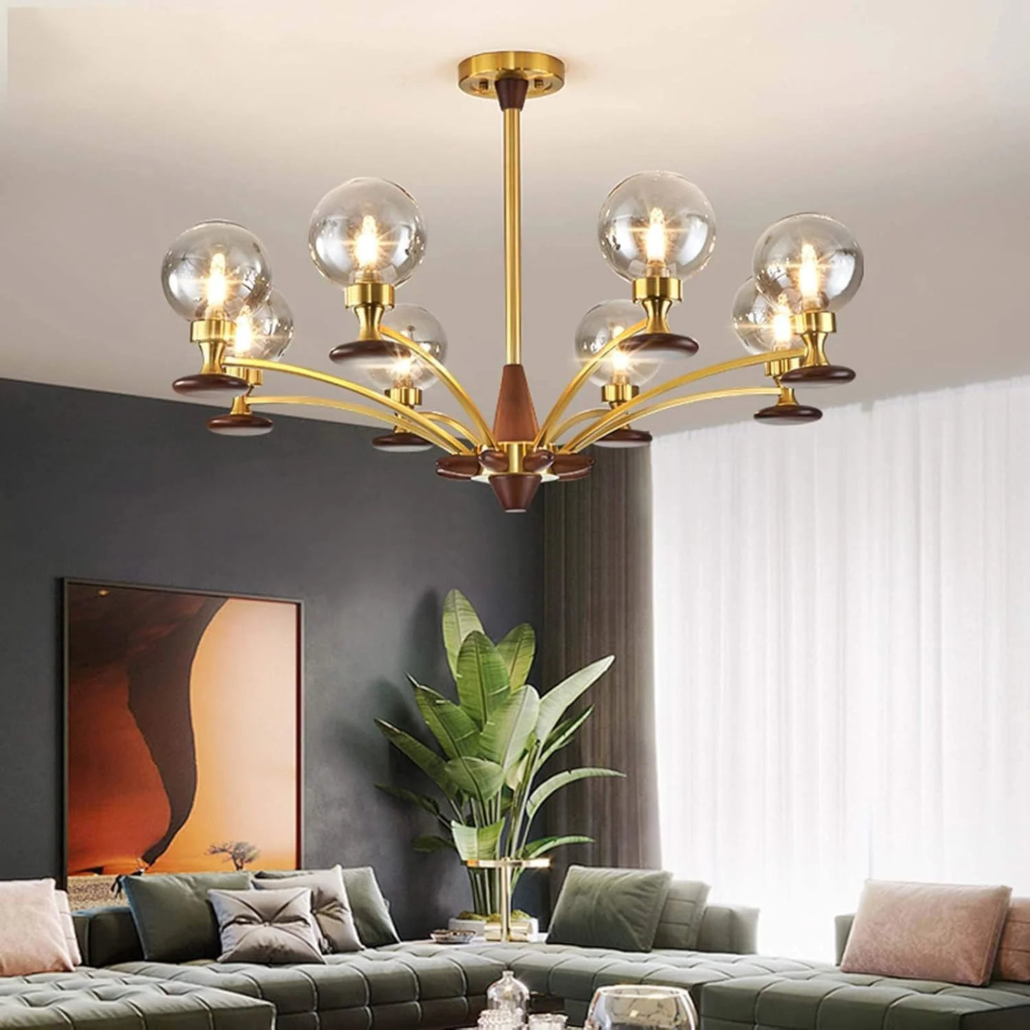 لوستر چوبی طلایی آویز رمانتیک G9 چراغ سقفی برای اتاق نشیمن لوستر چوبی طلایی آویز رمانتیک G9 چراغ سقفی برای اتاق نشیمن