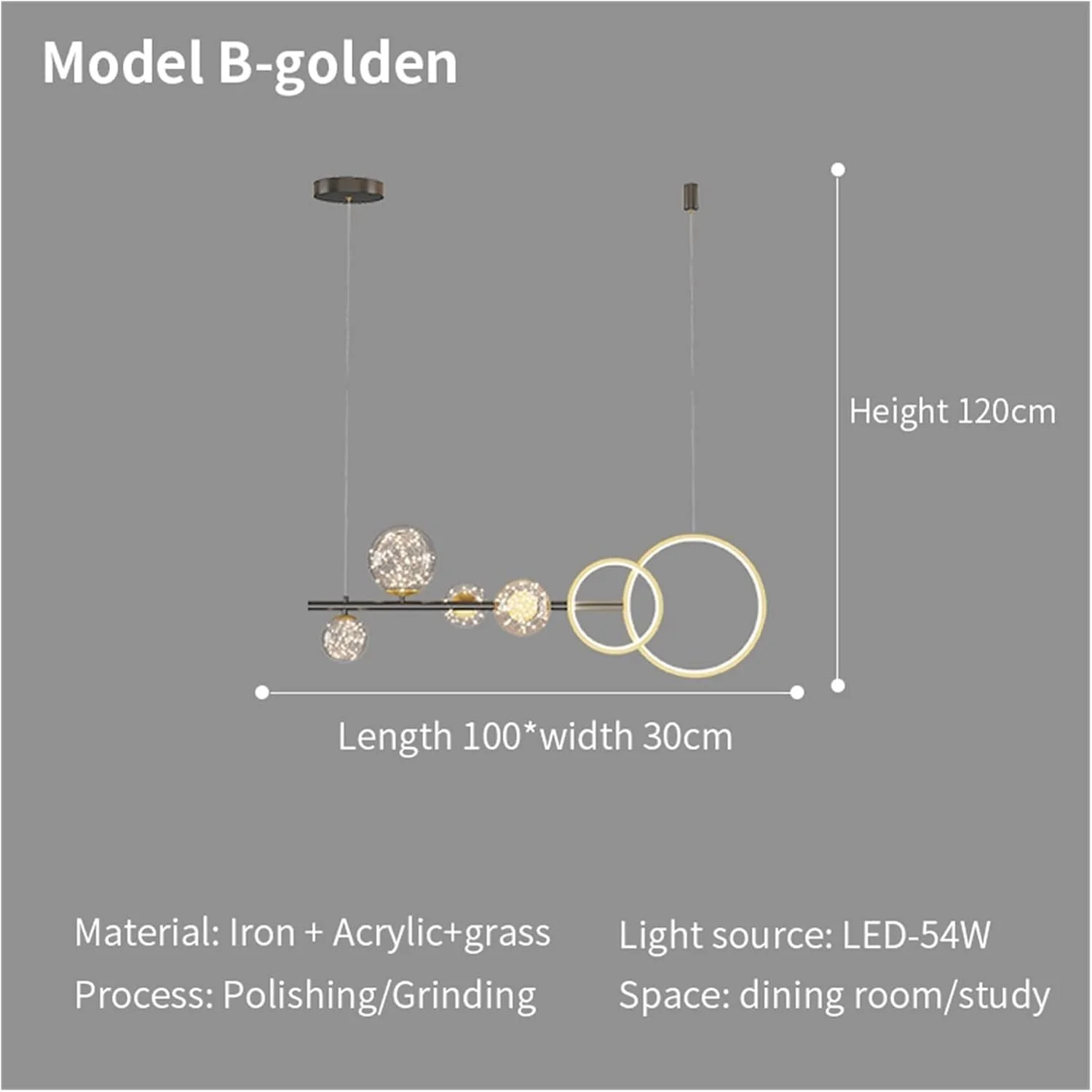 لوستر مدرن ال ای دی، لوستر رستورانی مدرن ال ای دی، چراغ میز بار، دکوراسیون خاص مناسب برای آشپزخانه، چراغ آویز خطی طلایی، لوستر مدرن ال ای دی، مدرن، طلایی 100 سانتی متر - سه رنگ