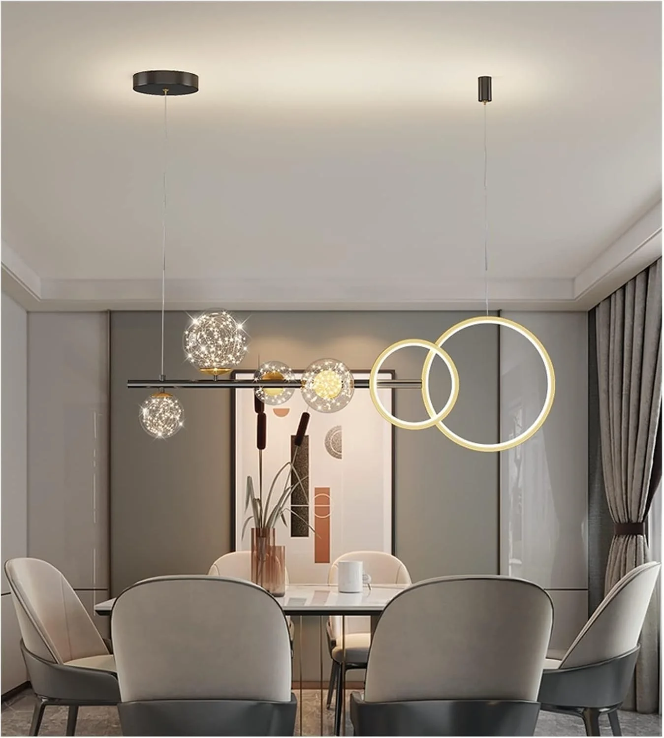 لوستر مدرن ال ای دی، لوستر رستورانی مدرن ال ای دی، چراغ میز بار، دکوراسیون خاص مناسب برای آشپزخانه، چراغ آویز خطی طلایی، لوستر مدرن ال ای دی، مدرن، طلایی 100 سانتی متر - سه رنگ