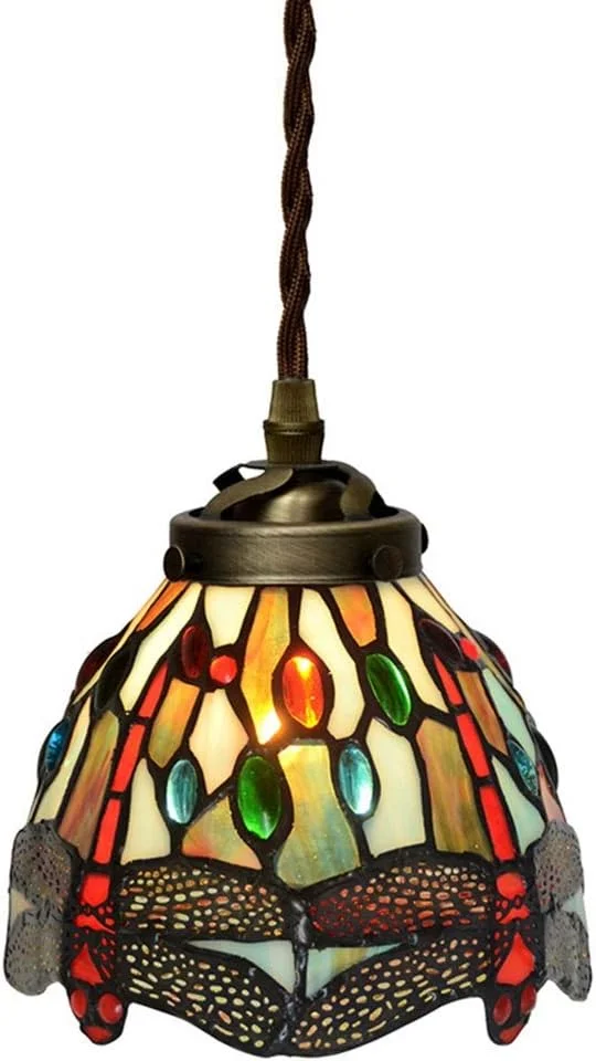 لوستر آویز سقفی شیشه رنگی طرح تیفانی قطر 17.5 سانتیمتر، مناسب رستورانهای غربی، چراغ تزئینی دستساز، آویز کوچک طرح سنجاقک لوستر آویز سقفی شیشه رنگی طرح تیفانی قطر 17.5 سانتیمتر، مناسب رستورانهای غربی، چراغ تزئینی دستساز، آویز کوچک طرح سنجاقک