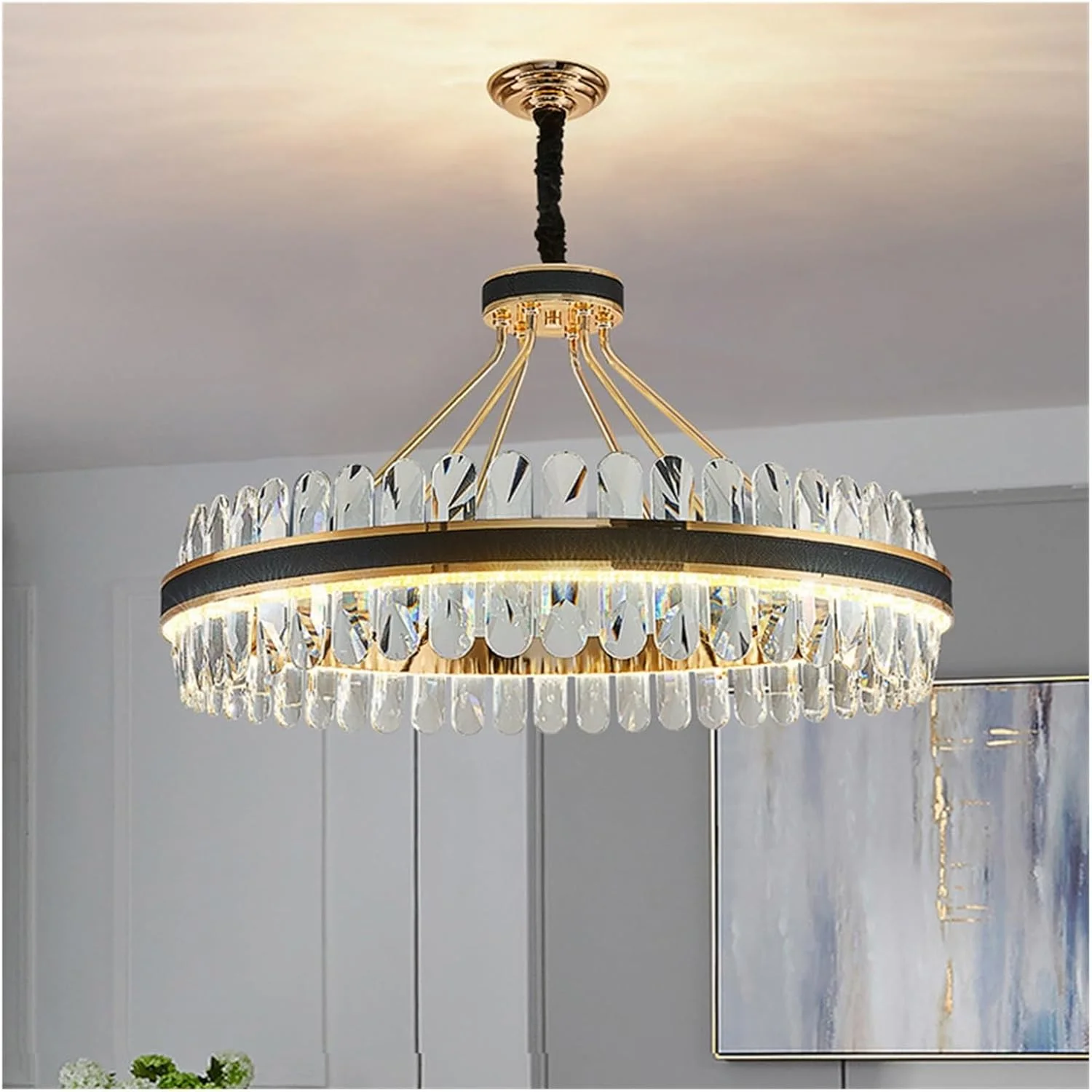 لوستر کریستالی ال ای دی مدرن آویز گرد/مستطیلی طلایی سازگار با نورپردازی دکوراسیون منزل، دکور مدرن لوستر کریستالی ال ای دی مدرن آویز گرد/مستطیلی طلایی سازگار با نورپردازی دکوراسیون منزل، دکور مدرن