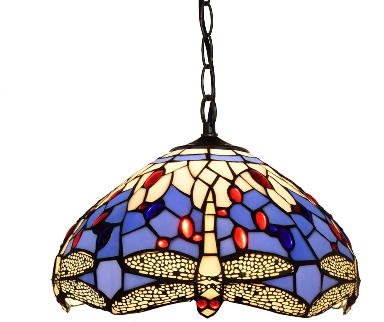 لوستر آویز سقفی شیشه رنگی 30 سانتیمتری تیفانی طرح مدیترانهای بنفش و آبی با طرح سنجاقک مناسب اتاق خواب، رستوران و کافه لوستر آویز سقفی شیشه رنگی 30 سانتیمتری تیفانی طرح مدیترانهای بنفش و آبی با طرح سنجاقک مناسب اتاق خواب، رستوران و کافه