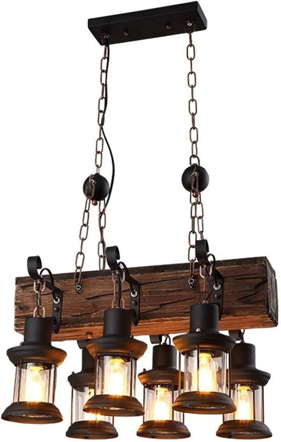 لوستر چوبی قایقی طرح آهن فرفورژه، مناسب برای کافه، فروشگاه و سبک صنعتی رترو لوستر چوبی قایقی طرح آهن فرفورژه، مناسب برای کافه، فروشگاه و سبک صنعتی رترو