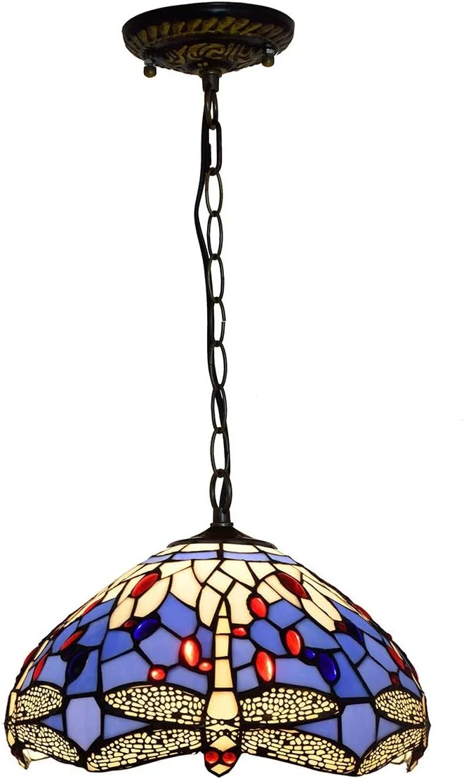 لوستر آویز سقفی شیشه رنگی 30 سانتیمتری تیفانی طرح مدیترانهای بنفش و آبی با طرح سنجاقک مناسب اتاق خواب، رستوران و کافه لوستر آویز سقفی شیشه رنگی 30 سانتیمتری تیفانی طرح مدیترانهای بنفش و آبی با طرح سنجاقک مناسب اتاق خواب، رستوران و کافه