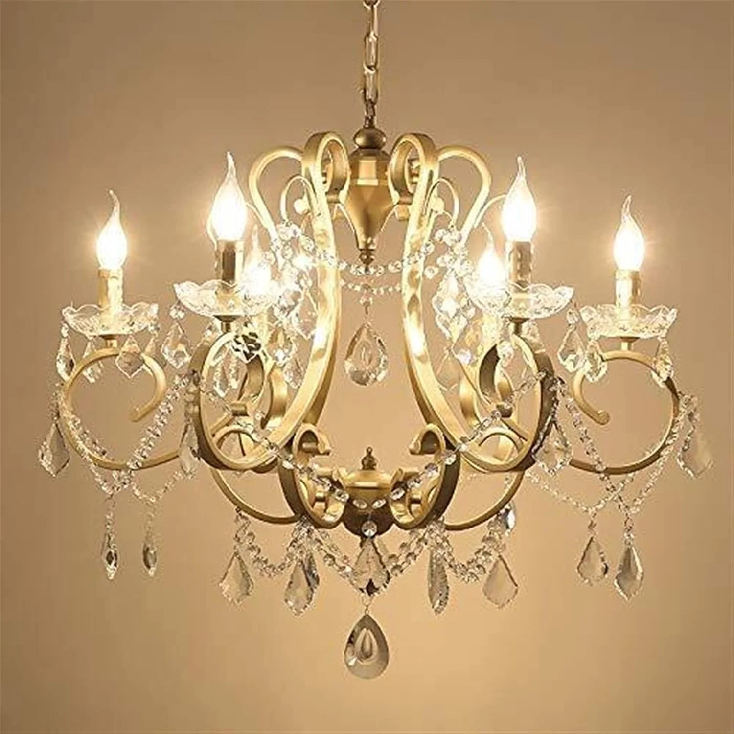 لوستر LED طرح گل کریستالی و آهنی با سرپیچ E14، دارای 6 منبع نور، طلایی، مناسب اتاق خواب، رستوران، ویلا، لوستر/چراغ اتاق نشیمن لوستر LED طرح گل کریستالی و آهنی با سرپیچ E14، دارای 6 منبع نور، طلایی، مناسب اتاق خواب، رستوران، ویلا، لوستر/چراغ اتاق نشیمن