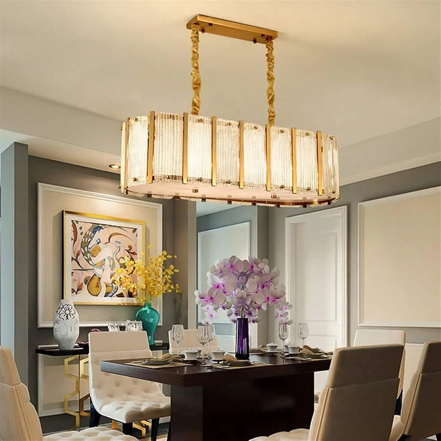 لوستر کریستالی طلایی بینقص مناسب اتاق نشیمن، اتاق خواب، رستوران، کافی شاپ، مدرن، شید شیشه ای، هنر آهن، چراغ سقفی با 5 منبع نور، 90x30x25 سانتی متر لوستر کریستالی طلایی بینقص مناسب اتاق نشیمن، اتاق خواب، رستوران، کافی شاپ، مدرن، شید شیشه ای، هنر آهن، چراغ سقفی با 5 منبع نور، 90x30x25 سانتی متر