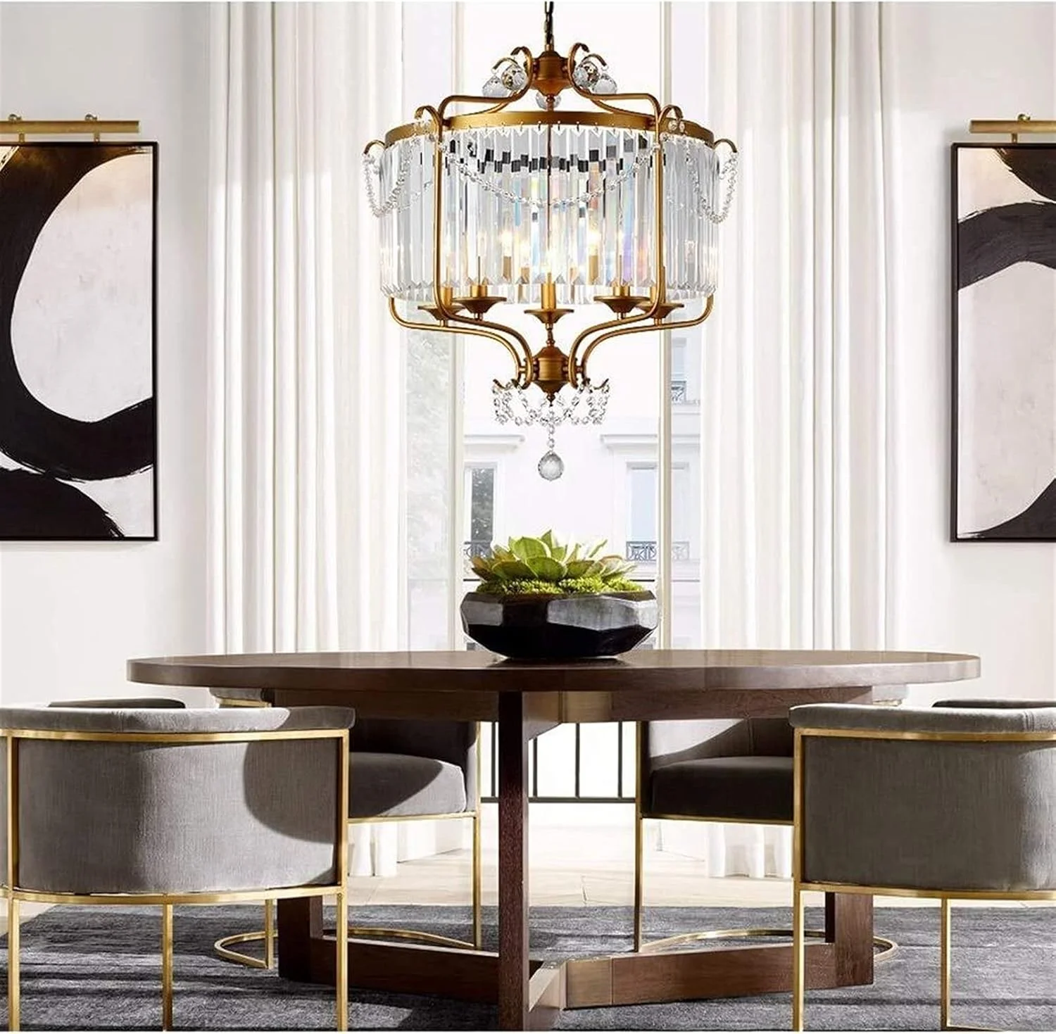 لوستر کریستالی رترو بینقص برنزی 5 شاخه مناسب رستوران، اتاق نشیمن، اتاق غذاخوری، اتاق خواب، اتاق مطالعه، چراغ LED هنری آهنی با نور گرم، ابعاد 63 * 63 * 69 سانتی متر لوستر کریستالی رترو بینقص برنزی 5 شاخه مناسب رستوران، اتاق نشیمن، اتاق غذاخوری، اتاق خواب، اتاق مطالعه، چراغ LED هنری آهنی با نور گرم، ابعاد 63 * 63 * 69 سانتی متر