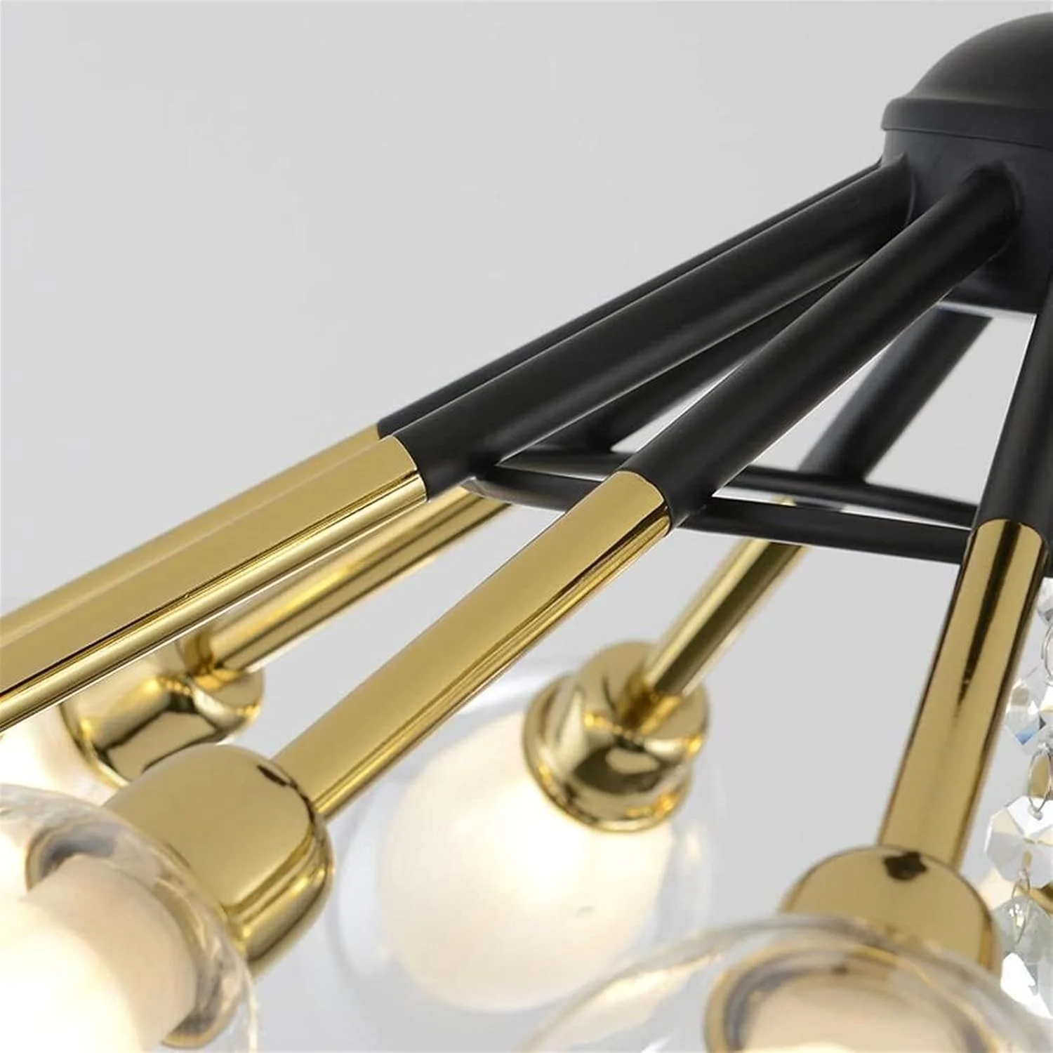 لوستر ال ای دی کریستالی سقفی عالی مشکی طلایی زرد نور گرم آهن شیشه ای لوستر اتاق ناهار خوری اتاق نشیمن اتاق مطالعه اتاق خواب ساده مدرن