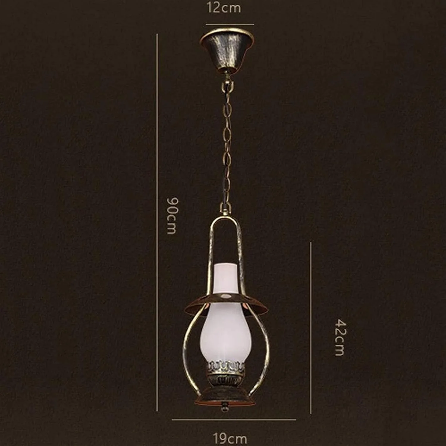 لوستر آویز آهن آنتیک آمریکایی، لوستر هنری رترو مناسب اتاق نشیمن، اتاق خواب، راه پله، رستوران، کافه و بار، لوستر سقفی برنزی مدل چراغ نفتی، ابعاد 19x42 سانتی متر