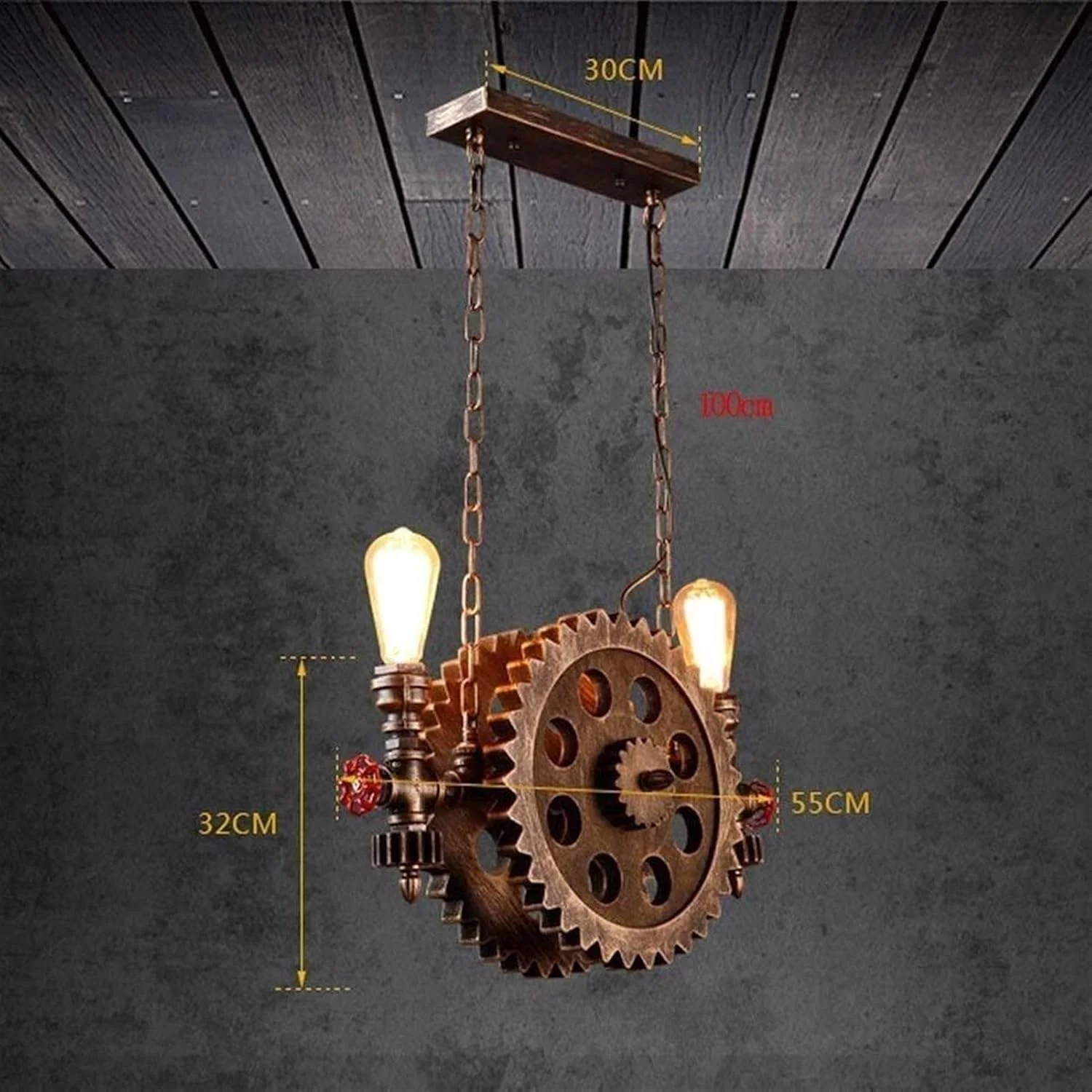 لوستر لوله آب خلاقانه و بی‌نظیر، لوستر دنده ای آهن فرفورژه وینتج لافت، مناسب اتاق نشیمن، اتاق خواب، مطالعه، هتل، کافه، سبک صنعتی، ابعاد L55cm * H32cm، سرپیچ E27، حداکثر 40 وات