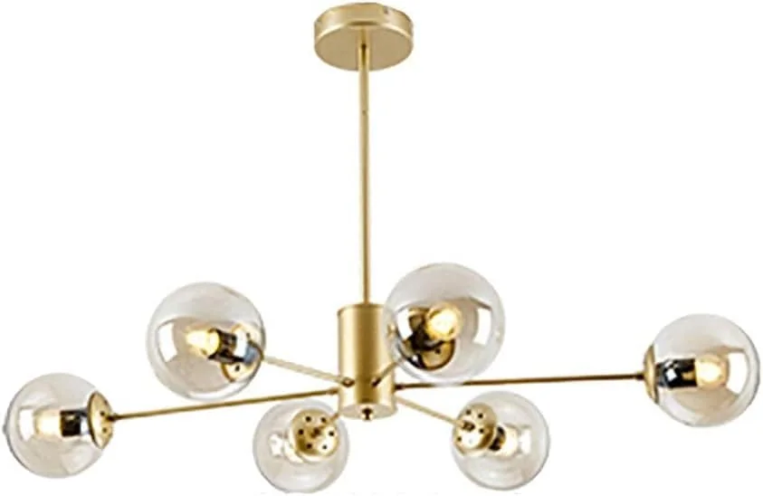 لوستر طلایی با 6، 8، 10، 12 یا 16 شاخه، دارای حباب های شیشه ای کروی، چراغ آویز، لامپ های سقفی آویز E27، مناسب برای آشپزخانه، اتاق غذاخوری، مدرن D، طلایی - 6 شاخه لوستر طلایی با 6، 8، 10، 12 یا 16 شاخه، دارای حباب های شیشه ای کروی، چراغ آویز، لامپ های سقفی آویز E27، مناسب برای آشپزخانه، اتاق غذاخوری، مدرن D، طلایی - 6 شاخه