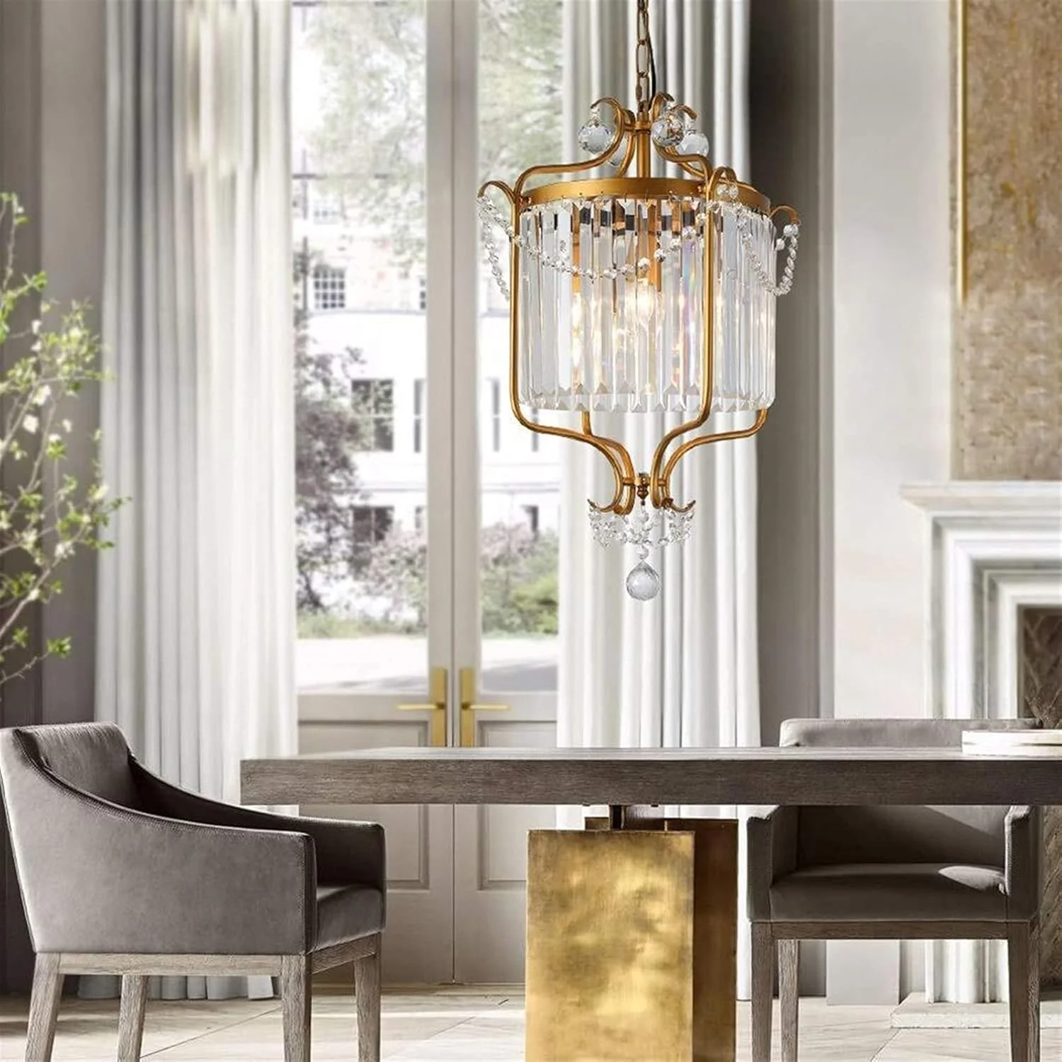 لوستر برنزی عالی به سبک اروپایی و آمریکایی رترو کریستالی ۴۲ * ۴۲ * ۵۹ سانتی متر، مناسب رستوران، اتاق نشیمن، اتاق غذاخوری، اتاق مطالعه، اتاق خواب، لامپ ال ای دی آهنی با نور گرم، ۳ شاخه