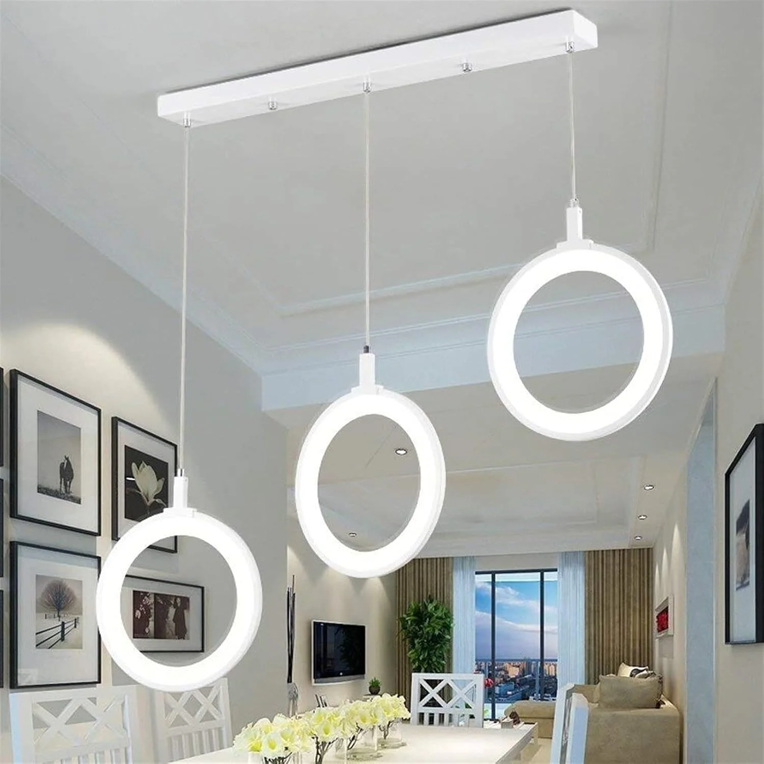 لوستر ال ای دی عالی، لوستر مدرن، چراغ میز ناهارخوری، لوستر آکریلیک مدرن، لوستر رستوران، اتاق نشیمن، اتاق خواب، مطالعه، آهن سفید، گرد، چراغ سقفی تزئینی، نور سفید