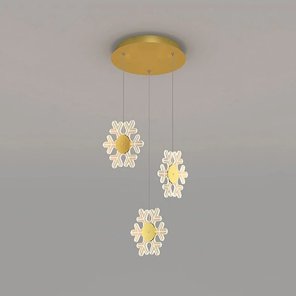 لوستر خطی 3 شاخه چراغ آویز ال ای دی سازگار با میز ناهارخوری طرح دایره، برگ و گل، لوستر طلایی آویز سقفی برای اتاق نشیمن