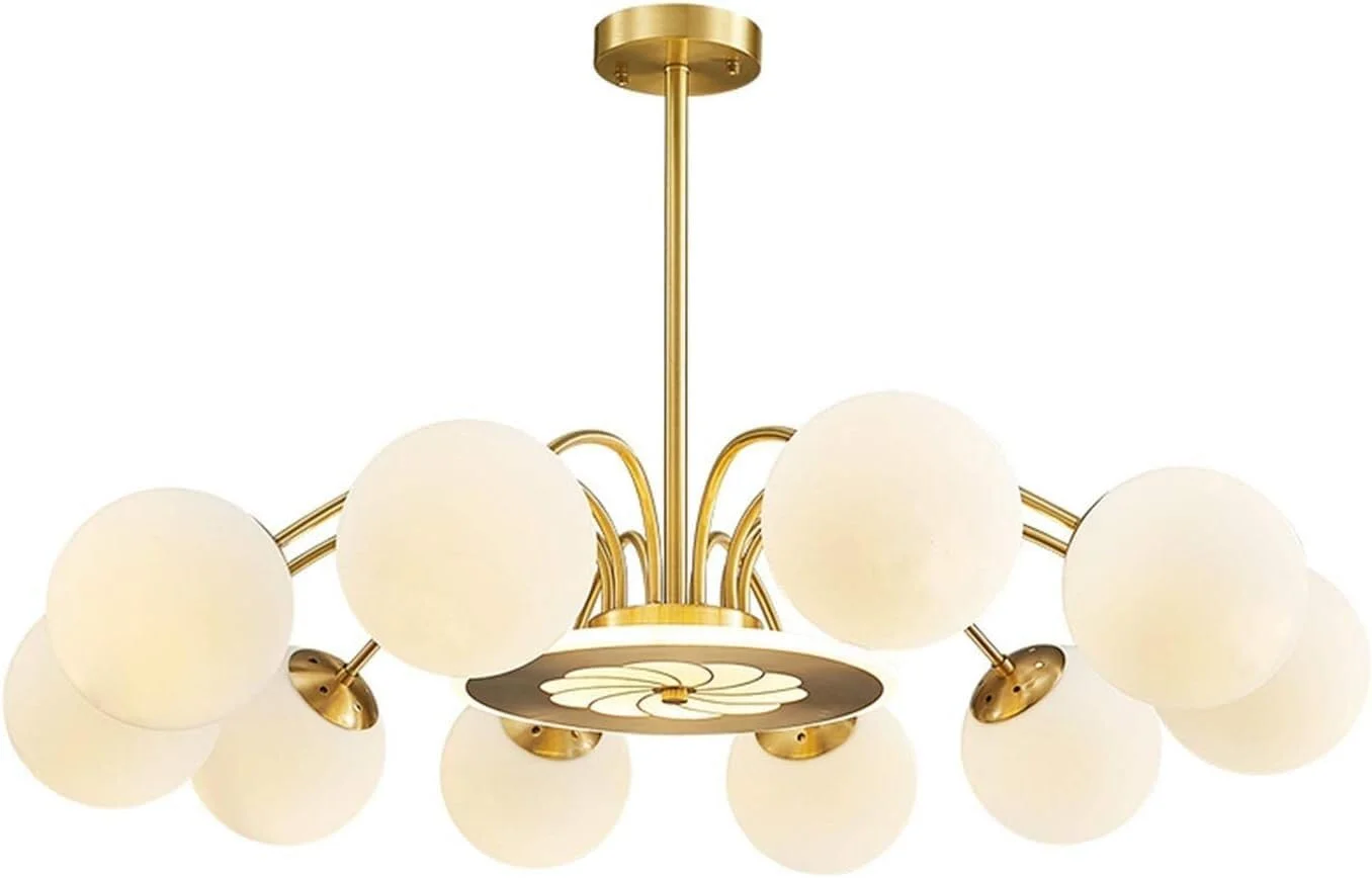 لوستر 10 شعله آویز برنجی طلایی، لوستر مدرن اواسط قرن، دکور مدرن، مسی - 10 شعله