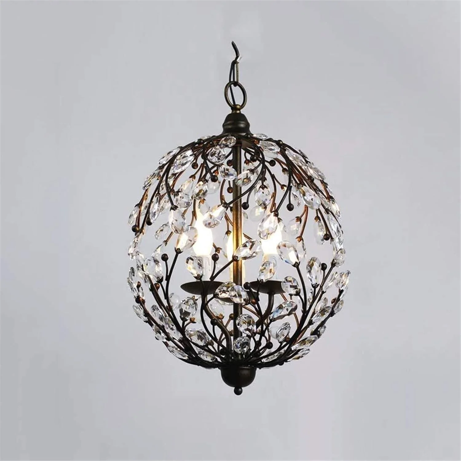 لوستر ال ای دی عالی طرح آمریکایی روستایی، آهنی، گرد، توخالی، هنری، لوستر کریستالی رترو، مناسب رستوران، اتاق نشیمن، چایخانه، لوستر کریستالی شاخه گلی