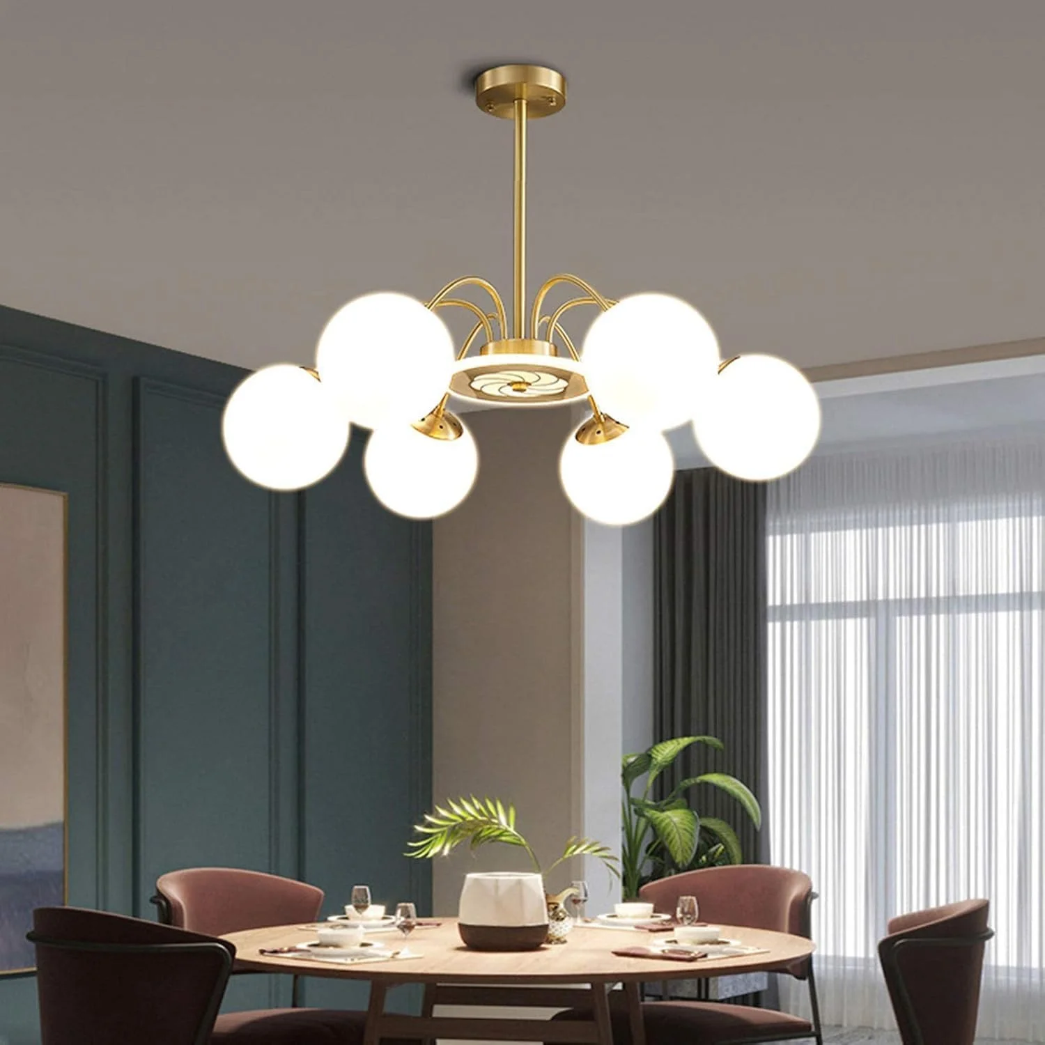 لوستر 10 شعله آویز برنجی طلایی، لوستر مدرن اواسط قرن، دکور مدرن، مسی - 6 شعله