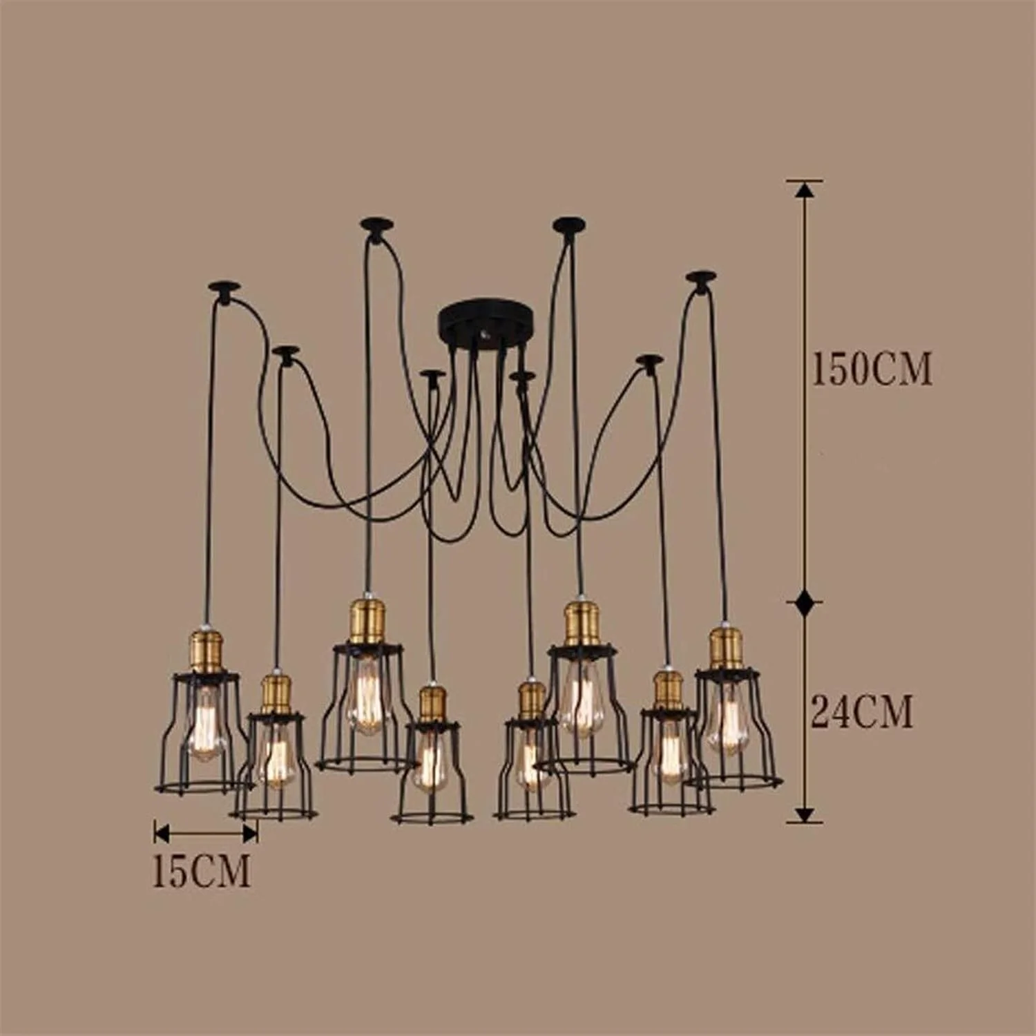 لوستر آویز سقفی کوچک طرح رترو، مناسب برای کافه، بار، اتاق نشیمن، اتاق خواب، آشپزخانه، رستوران، ساخته شده از آهن، مدل 10 شعله، رنگ مشکی