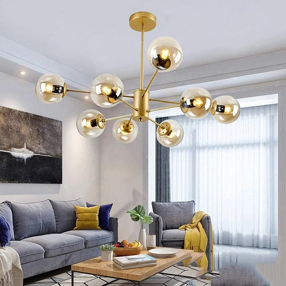 لوستر طلایی با 9، 8، 10، 12 یا 16 شاخه، دارای حبابهای شیشهای کروی، چراغ آویز، چراغهای سقفی E27 سازگار با آشپزخانه، اتاق غذاخوری، مدرن D، طلایی - 10 شاخه لوستر طلایی با 9، 8، 10، 12 یا 16 شاخه، دارای حبابهای شیشهای کروی، چراغ آویز، چراغهای سقفی E27 سازگار با آشپزخانه، اتاق غذاخوری، مدرن D، طلایی - 10 شاخه