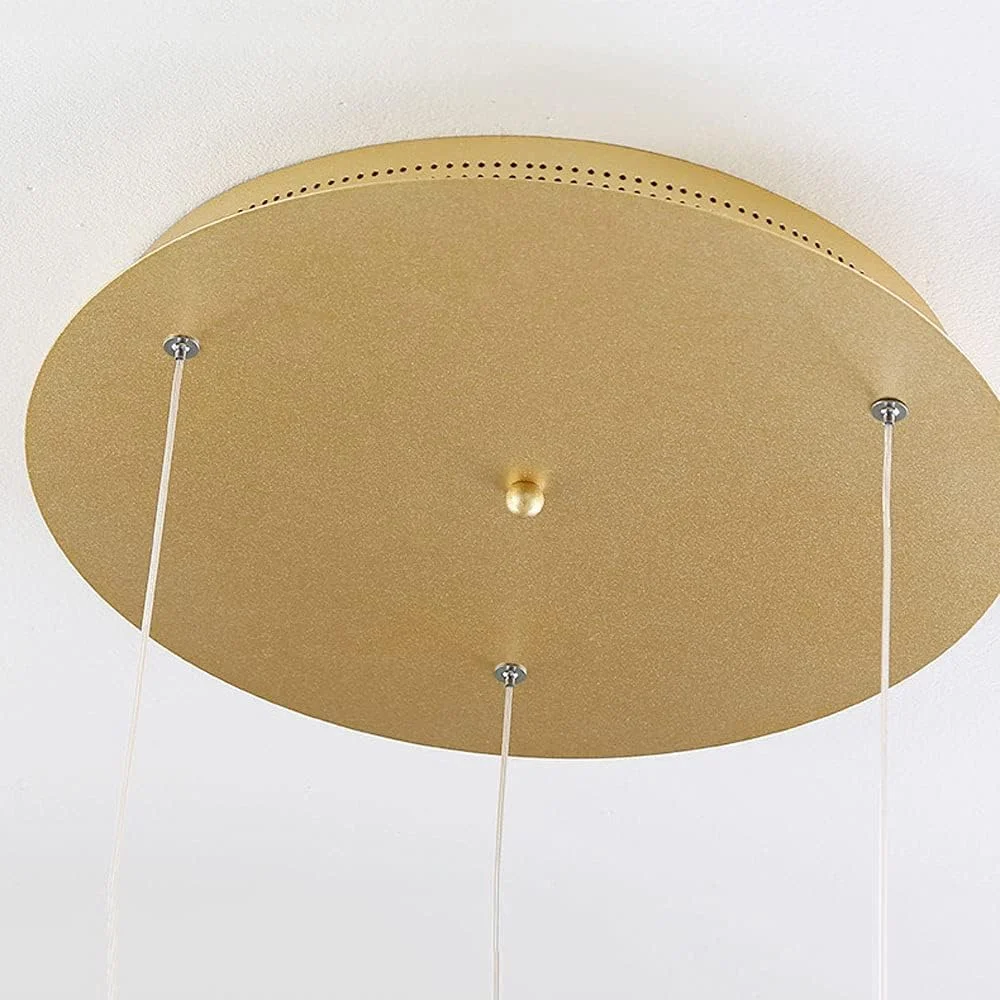 لوستر خطی 3 شاخه چراغ آویز ال ای دی سازگار با میز ناهارخوری طرح دایره، برگ و گل، لوستر طلایی آویز سقفی برای اتاق نشیمن