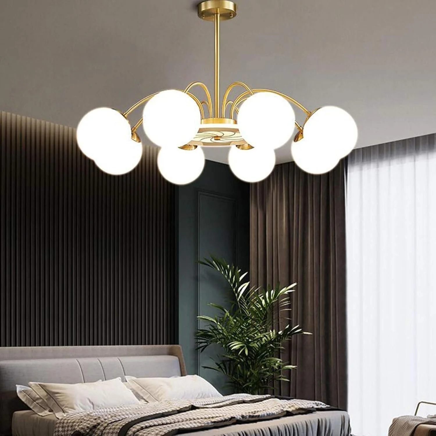 لوستر 10 شعله آویز برنجی طلایی، لوستر مدرن اواسط قرن، دکور مدرن، مسی - 6 شعله