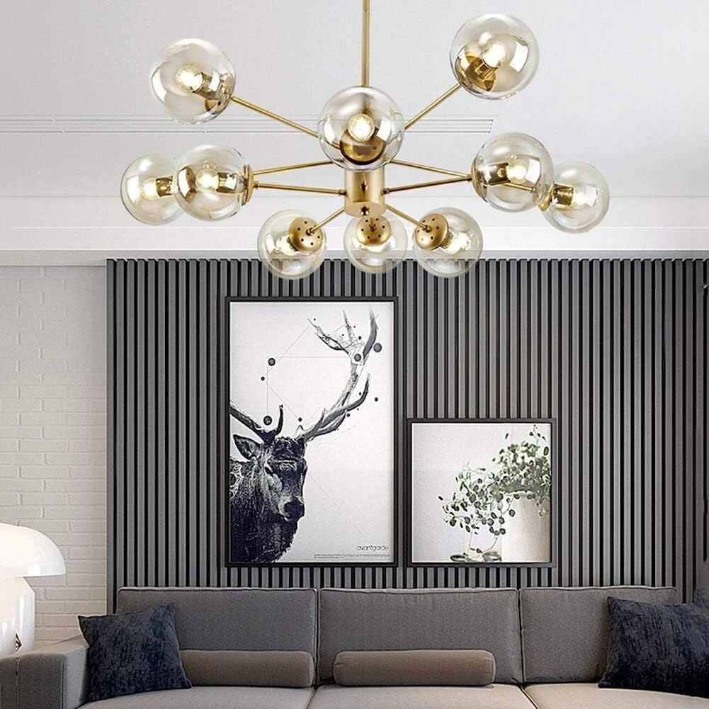 لوستر طلایی با 9، 8، 10، 12 یا 16 شاخه، دارای حبابهای شیشهای کروی، چراغ آویز، چراغهای سقفی E27 سازگار با آشپزخانه، اتاق غذاخوری، مدرن D، طلایی - 10 شاخه لوستر طلایی با 9، 8، 10، 12 یا 16 شاخه، دارای حبابهای شیشهای کروی، چراغ آویز، چراغهای سقفی E27 سازگار با آشپزخانه، اتاق غذاخوری، مدرن D، طلایی - 10 شاخه