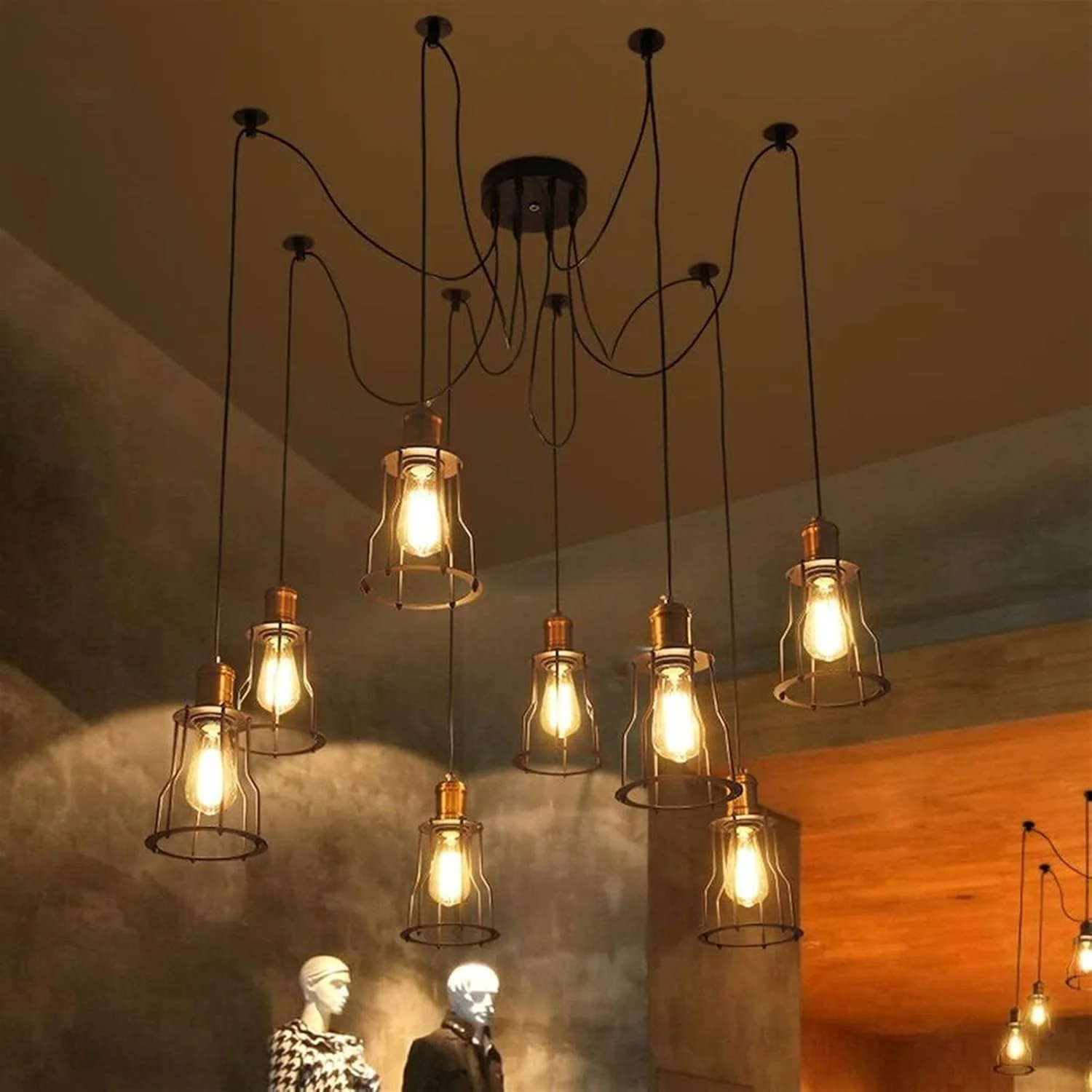 لوستر آویز سقفی کوچک طرح رترو، مناسب برای کافه، بار، اتاق نشیمن، اتاق خواب، آشپزخانه، رستوران، ساخته شده از آهن، مدل 10 شعله، رنگ مشکی