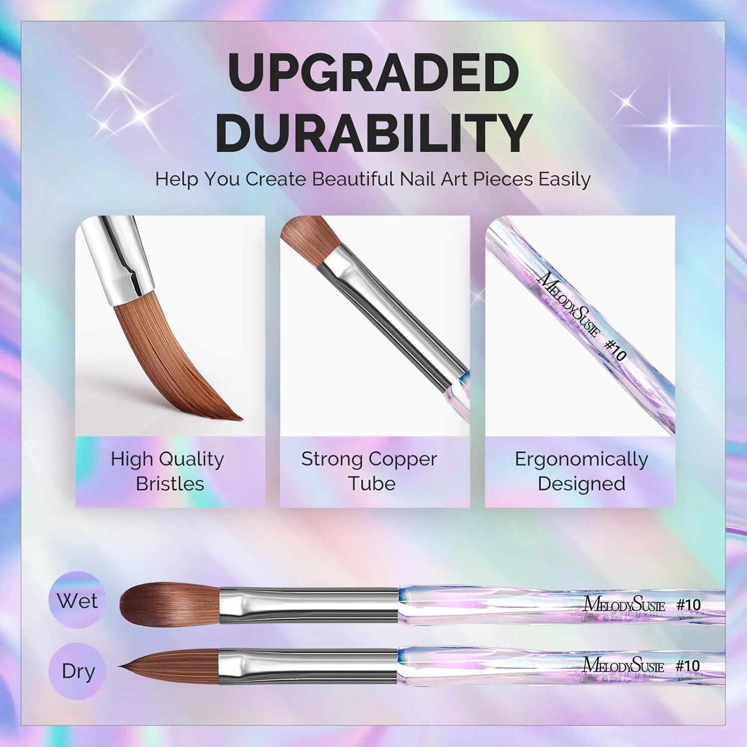 مجموعه 4 عددی قلم موی کاشت ناخن اکریلیک MelodySusie، سایز 8/10/12/14، مناسب برای اکستنشن حرفه ای ناخن اکریلیک، اکستنشن ناخن پودری و طراحی سه بعدی ناخن برای سالن D