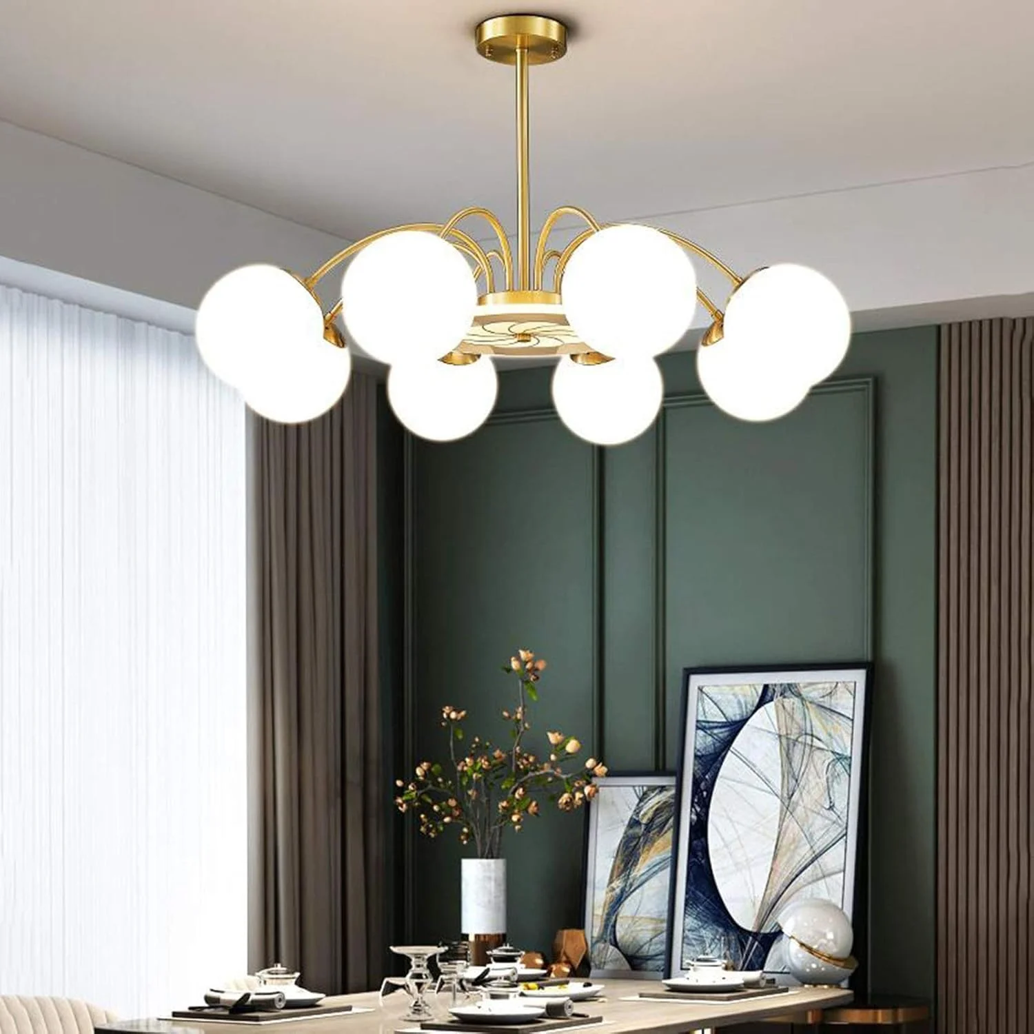 لوستر 10 شعله آویز برنجی طلایی، لوستر مدرن اواسط قرن، دکور مدرن، مسی - 8 شعله لوستر 10 شعله آویز برنجی طلایی، لوستر مدرن اواسط قرن، دکور مدرن، مسی - 8 شعله