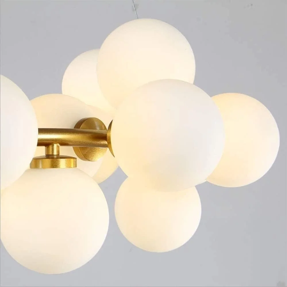 لوستر مدرن آویز طلایی کروی شیشه ای، لوستر نیمه قرن، چراغ آویز با حباب شیشه ای سفید شیری، چراغ سقفی آویز، دکور مدرن