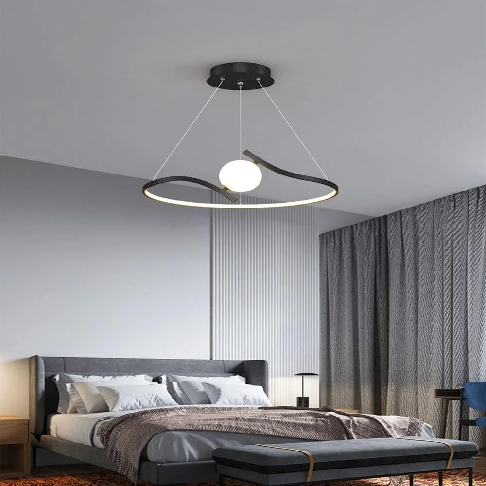 لوستر مدرن، چراغ آویز طلایی/مشکی با سرپیچ آهنی و حباب آکریلیک، چراغ آویز ال ای دی، دکور مدرن، تک رنگ - 50 سانتی متر