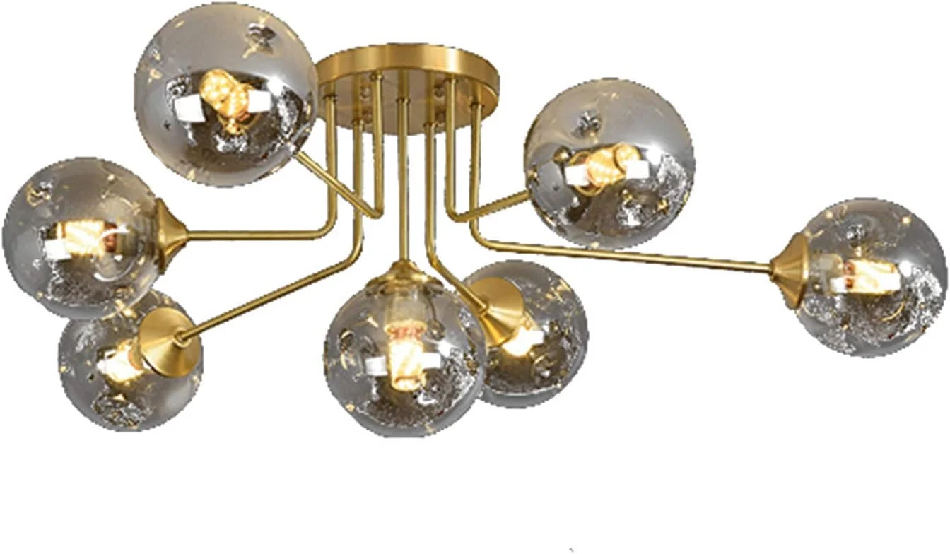 لوستر مدرن برنجی آویز، لوستر 9 شاخه طلایی به سبک اواسط قرن، مناسب برای اتاق ناهارخوری، اتاق خواب، اتاق نشیمن، سرپیچ E27، مدرن، پوشش دودی - 7 شاخه