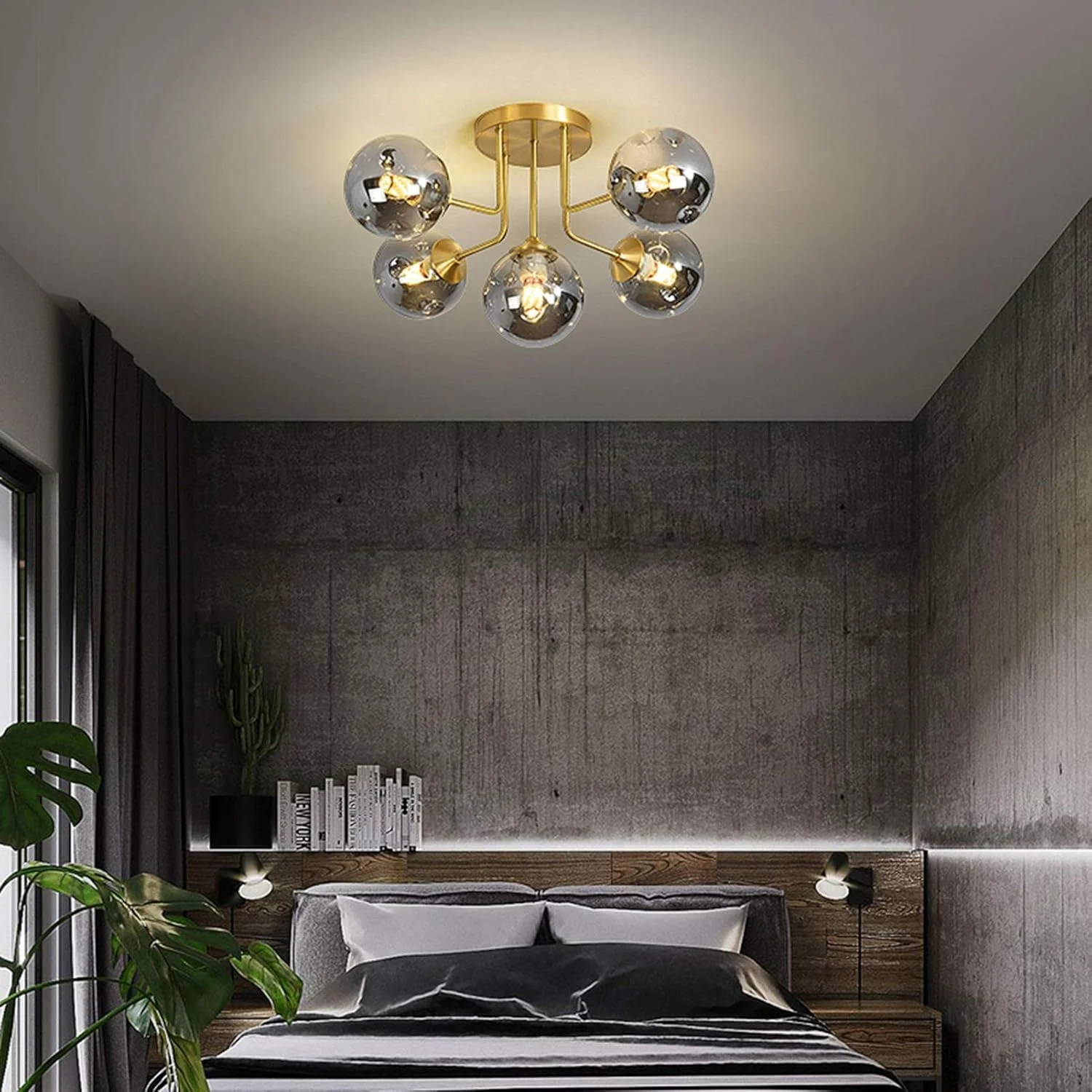 لوستر مدرن برنجی آویز، لوستر 9 شاخه طلایی به سبک اواسط قرن، مناسب برای اتاق ناهارخوری، اتاق خواب، اتاق نشیمن، سرپیچ E27، مدرن، پوشش دودی - 7 شاخه