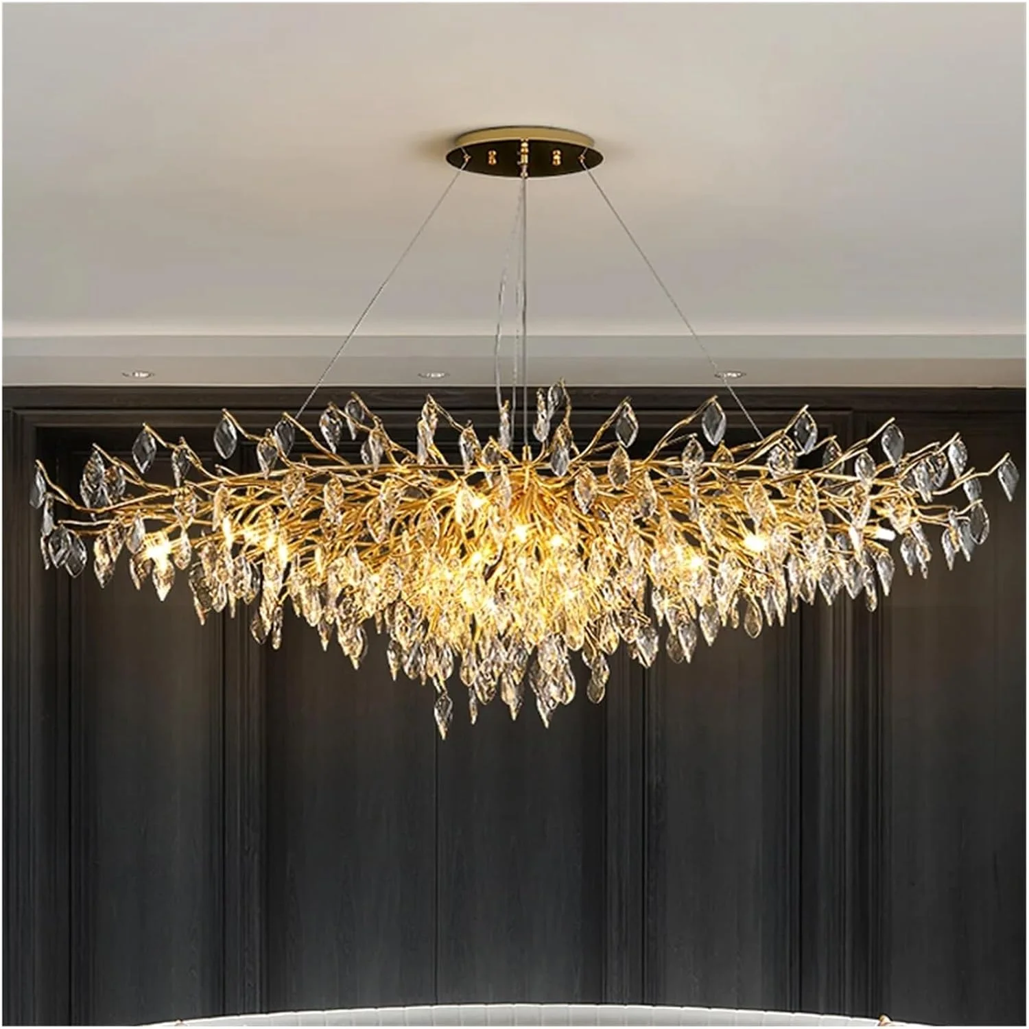 لوستر مدرن سقفی، نورپردازی لوکس برای اتاق نشیمن، دکوراسیون داخلی منزل، لوستر ال ای دی کریستالی طلایی براق، دکور مدرن، تک رنگ - L160CM لوستر مدرن سقفی، نورپردازی لوکس برای اتاق نشیمن، دکوراسیون داخلی منزل، لوستر ال ای دی کریستالی طلایی براق، دکور مدرن، تک رنگ - L160CM