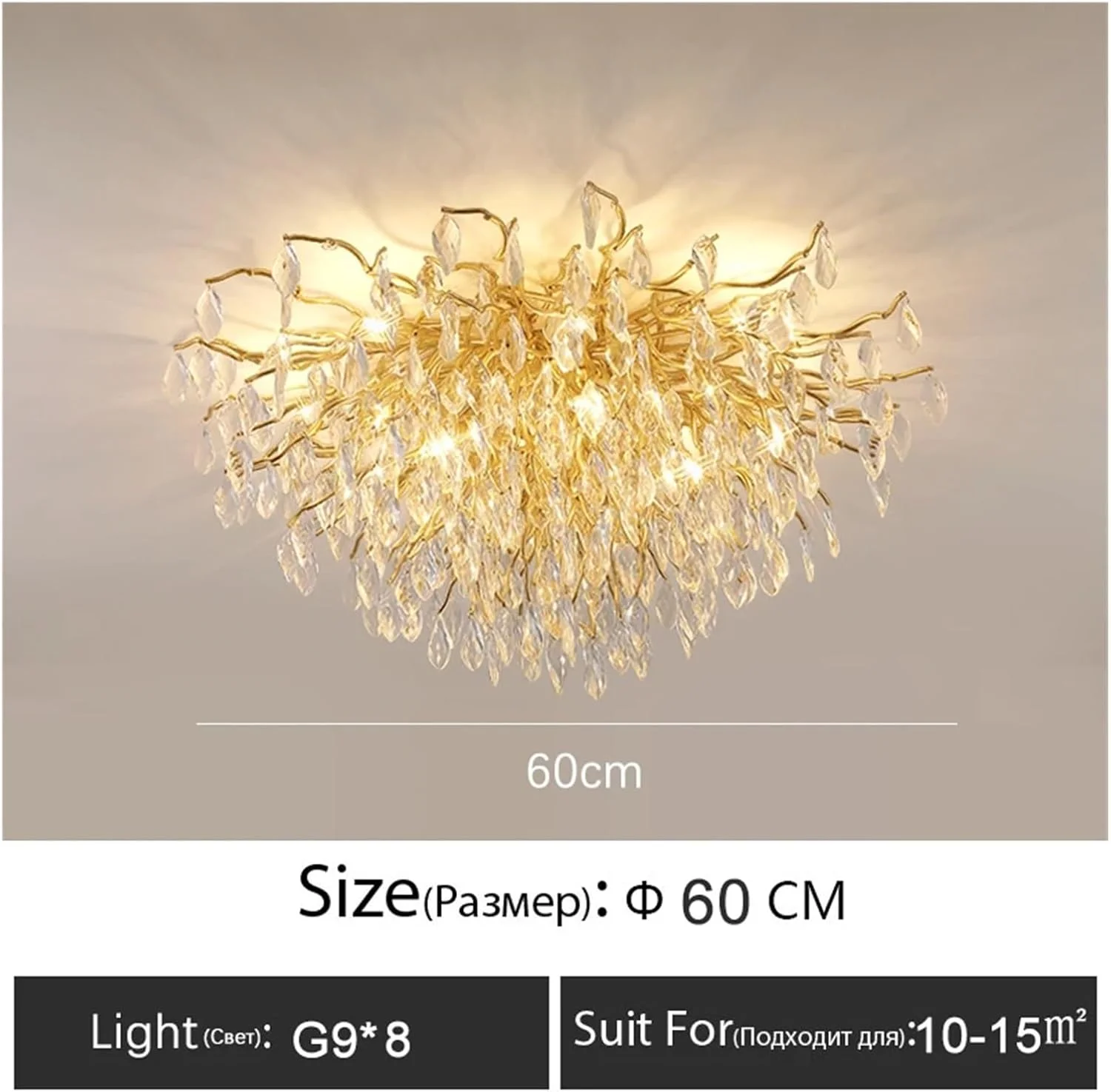 لوستر مدرن سقفی نور لوکس اتاق نشیمن دکوراسیون داخلی منزل طلایی کریستال LED، دکور مدرن، تک رنگ - 60 سانتی متر لوستر مدرن سقفی نور لوکس اتاق نشیمن دکوراسیون داخلی منزل طلایی کریستال LED، دکور مدرن، تک رنگ - 60 سانتی متر