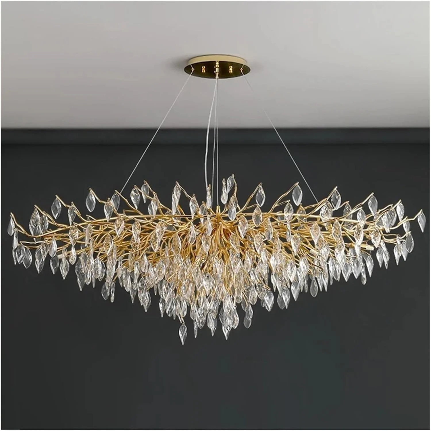 لوستر مدرن سقفی، نورپردازی لوکس برای اتاق نشیمن، دکوراسیون داخلی منزل، لوستر ال ای دی کریستالی طلایی براق، دکور مدرن، تک رنگ - L160CM لوستر مدرن سقفی، نورپردازی لوکس برای اتاق نشیمن، دکوراسیون داخلی منزل، لوستر ال ای دی کریستالی طلایی براق، دکور مدرن، تک رنگ - L160CM