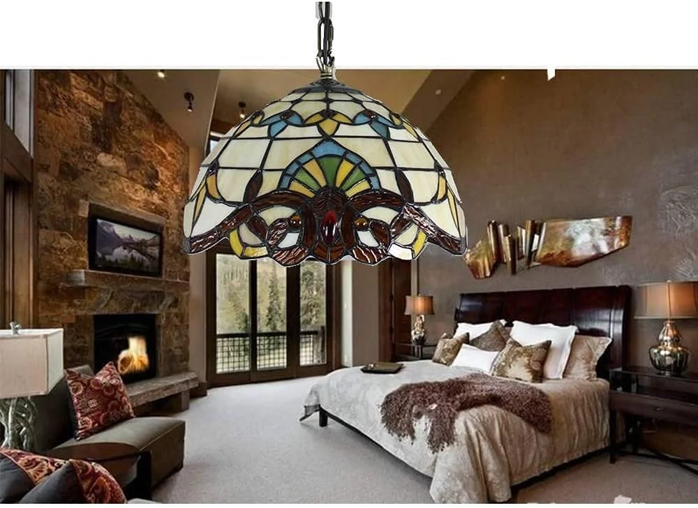 لوستر مدرن به سبک تیفانی 30 سانتیمتری، آویز چراغ سقفی شیشهای باروک رنگی خلاقانه مدیترانهای برای رستوران و اتاق خواب لوستر مدرن به سبک تیفانی 30 سانتیمتری، آویز چراغ سقفی شیشهای باروک رنگی خلاقانه مدیترانهای برای رستوران و اتاق خواب