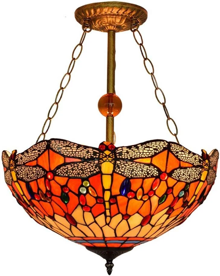 لوستر به سبک تیفانی، چراغ آویز مدیترانه ای شیشه رنگی، چراغ آویز طرح سنجاقک برای رستوران، اتاق خواب، چراغ سقفی گنبدی لوستر به سبک تیفانی، چراغ آویز مدیترانه ای شیشه رنگی، چراغ آویز طرح سنجاقک برای رستوران، اتاق خواب، چراغ سقفی گنبدی