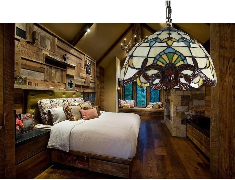 لوستر مدرن به سبک تیفانی 30 سانتیمتری، آویز چراغ سقفی شیشهای باروک رنگی خلاقانه مدیترانهای برای رستوران و اتاق خواب لوستر مدرن به سبک تیفانی 30 سانتیمتری، آویز چراغ سقفی شیشهای باروک رنگی خلاقانه مدیترانهای برای رستوران و اتاق خواب